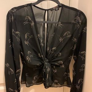 Tie Front Patterned Blouse!